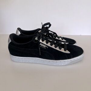 Puma Men's Sneakers Suede Lace Up Classic Metallic Black and Silver Shoe, sz 8.5